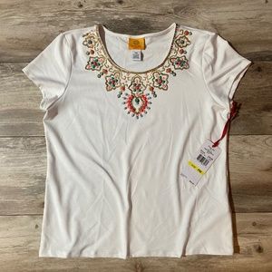NEW Ruby Red Short Sleeved Embellished Bohemian Style Shirt